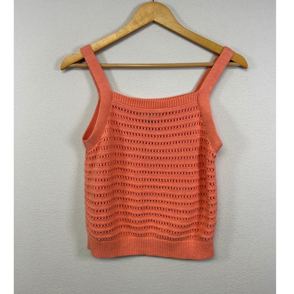 Boho Coastal Universal Thread Womens Sm Coral Orange Pointelle‎ Crochet Tank Top